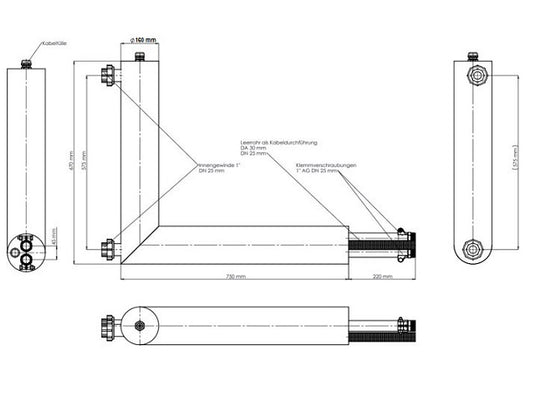 Wärmepumpen-Anschlussset abgewinkelt 90° für Panasonic Wärmepumpen Generation L 230V, AD160mm