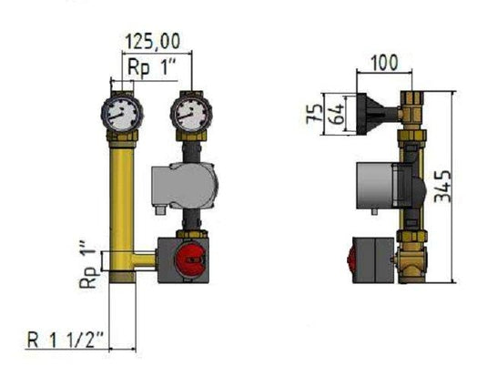 Pumpengruppe 3 Wege Mischer mit Stellmotor DN25 1", Grundfos Alpha2.2 25-60 180mm Heizkreisset - Ecoenergy Schweiz AG