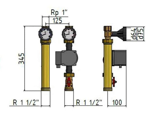 Pumpengruppe ungemischt DN25 1" Grundfos Alpha 2.2 25-60 180 Heizkreisset - Ecoenergy Schweiz AG